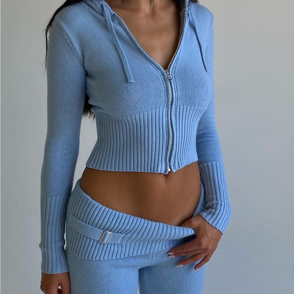 Frankie’s bikini Blue Ribbed Knit Hoodie Set